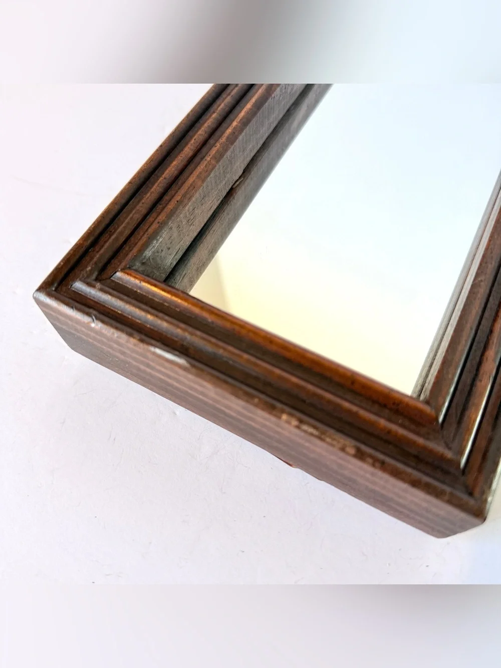 Vintage Dark Brown Wood Framed Wall Mirror Rectangular Accent Mirror 13.25 x 5.2